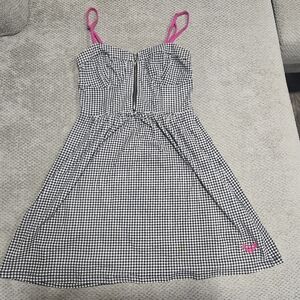 Roxy Gingham Mini Dress with Hot Pink Straps, Zipper, XS